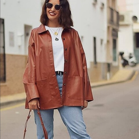 Vegan leather oversized boyfriend shacket black - Picture 5 of 6